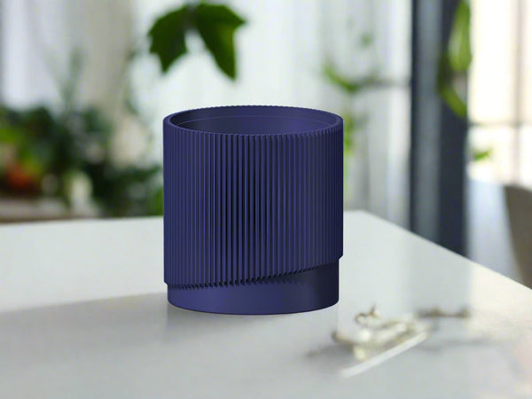 Mid-Century Ribbed Planter with Drainage and Saucer in Multiple Colors, 3D Printed Planter with Unique Modern Design, Lightweight, Wave