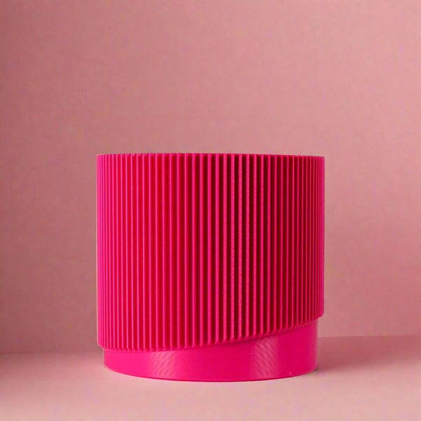 Mid-Century Ribbed Planter with Drainage and Saucer in Multiple Colors, 3D Printed Planter with Unique Modern Design, Lightweight, Wave
