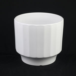 3-Piece White Stoneware Planter Set with Fluted Design