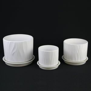 3-Piece White Stoneware Planter Pot Set with Embossed Texture
