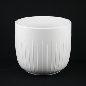 3-Piece White Stoneware Planter Pot Set with Vertical Groove Texture