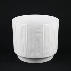 3-Piece White Stoneware Planter Pot Set with Soft Vertical Texture