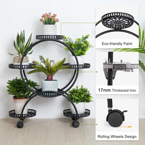 DecorBites™ 4-Wheel Plant Stand with 6 Pots
