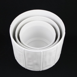 3-Piece White Stoneware Planter Pot Set with Soft Vertical Texture