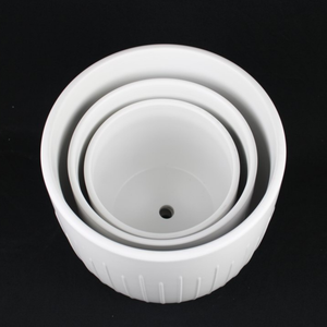 3-Piece White Stoneware Planter Pot Set with Vertical Groove Texture