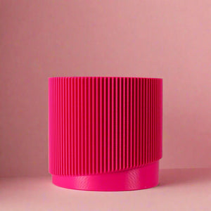 Mid-Century Ribbed Planter with Drainage and Saucer in Multiple Colors, 3D Printed Planter with Unique Modern Design, Lightweight, Wave