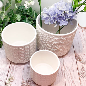 Ceramic Webbing Pattern Planters Embossed Cane Cement Pots Small Medium Large