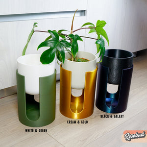 Modern Elevated Planter and Plant Stand Set - 2-Piece Plant Pot with Drainage in Multi Colors & Sizes, Mid-Century Modern Indoor Plant Stand